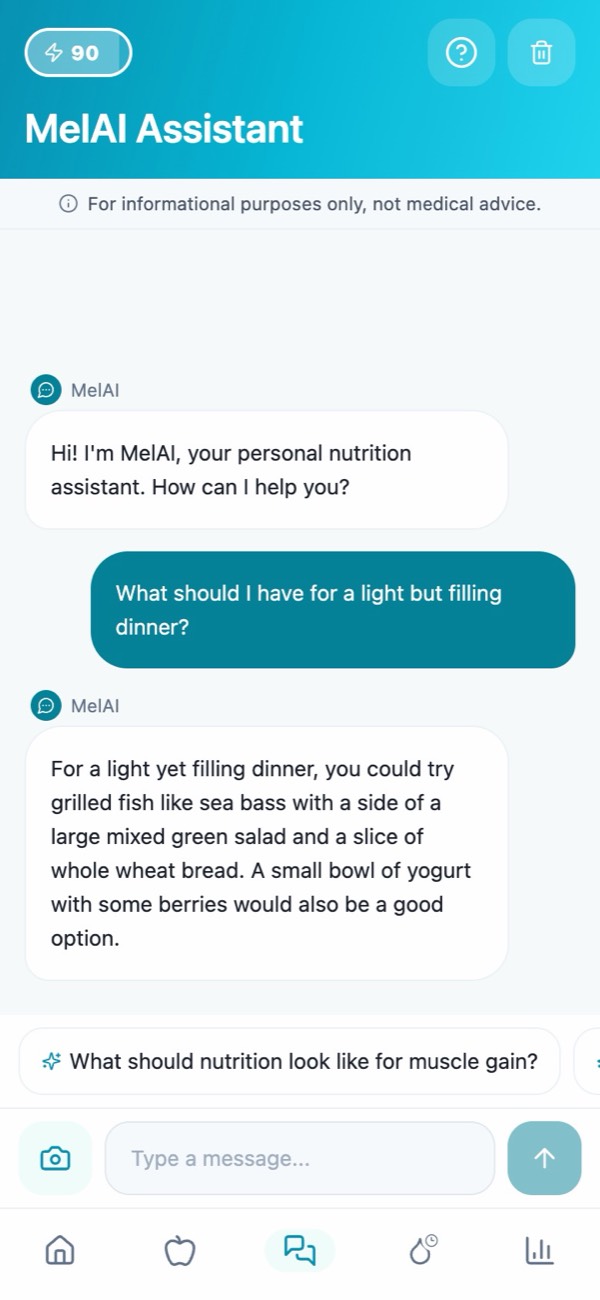 MelAI chat: a light dinner suggestion