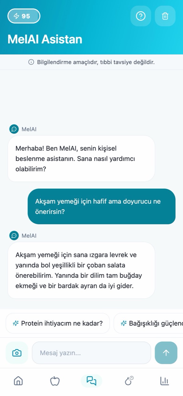 MelAI sohbeti: akşam yemeği için hafif bir öneri